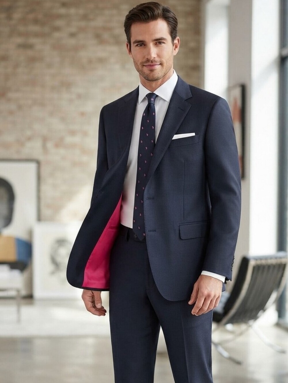 Carolina Herrera Navy Blazer & Trousers Suit Wool Blend